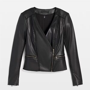 WHBM BLACK FAUX LEATHER MOTO JACKET